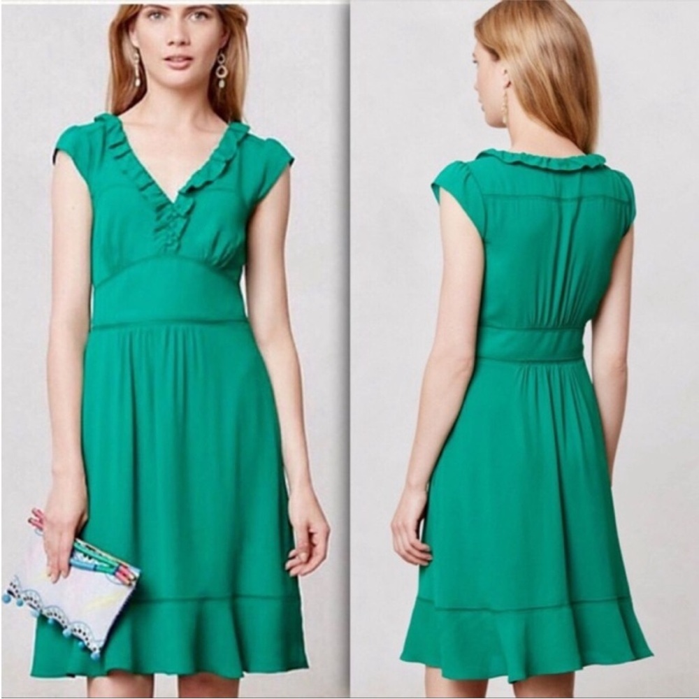 Maeve Emerald Green Midi Dress with Ruffles 2